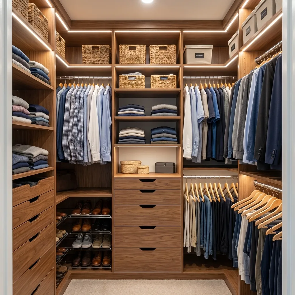 Custom closet hardware detail with felt-lined jewelry drawer and soft-close slides
