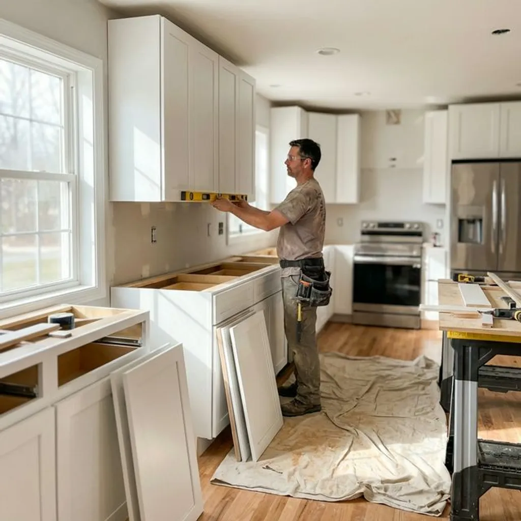 In-house crew installing whole-home cabinetry in a Huntsville build