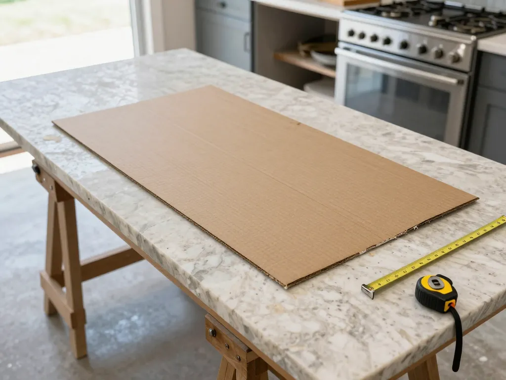Countertop templating process after cabinet installation