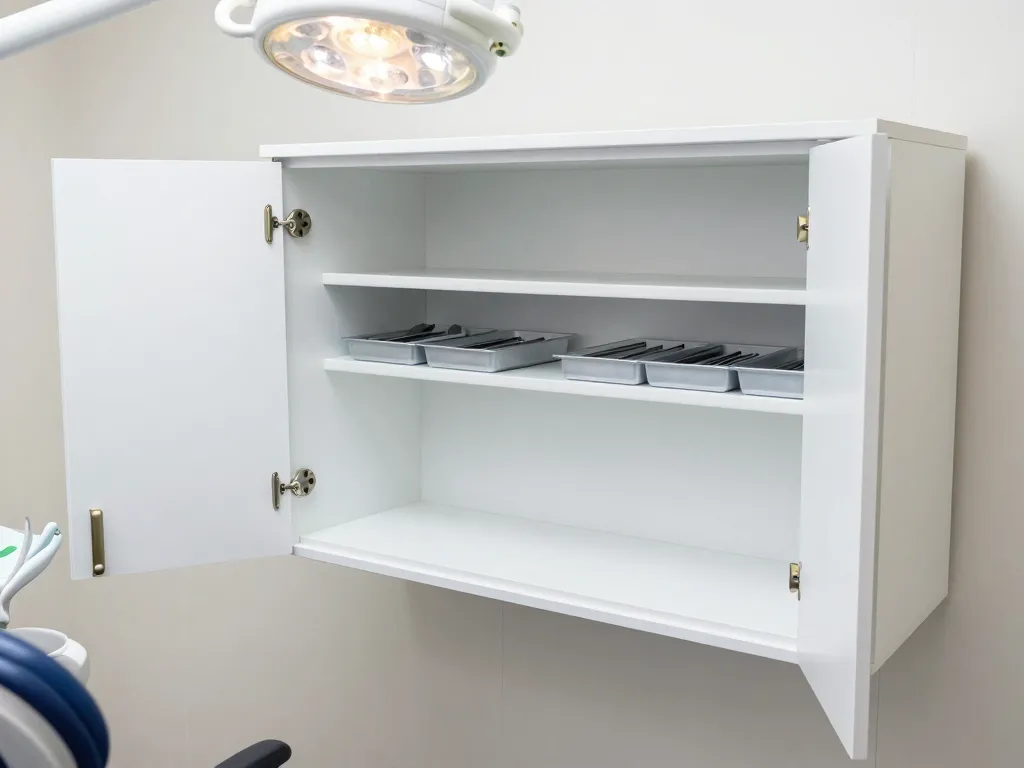 Custom dental operatory cabinets with soft-close drawers and chemical-resistant surfaces