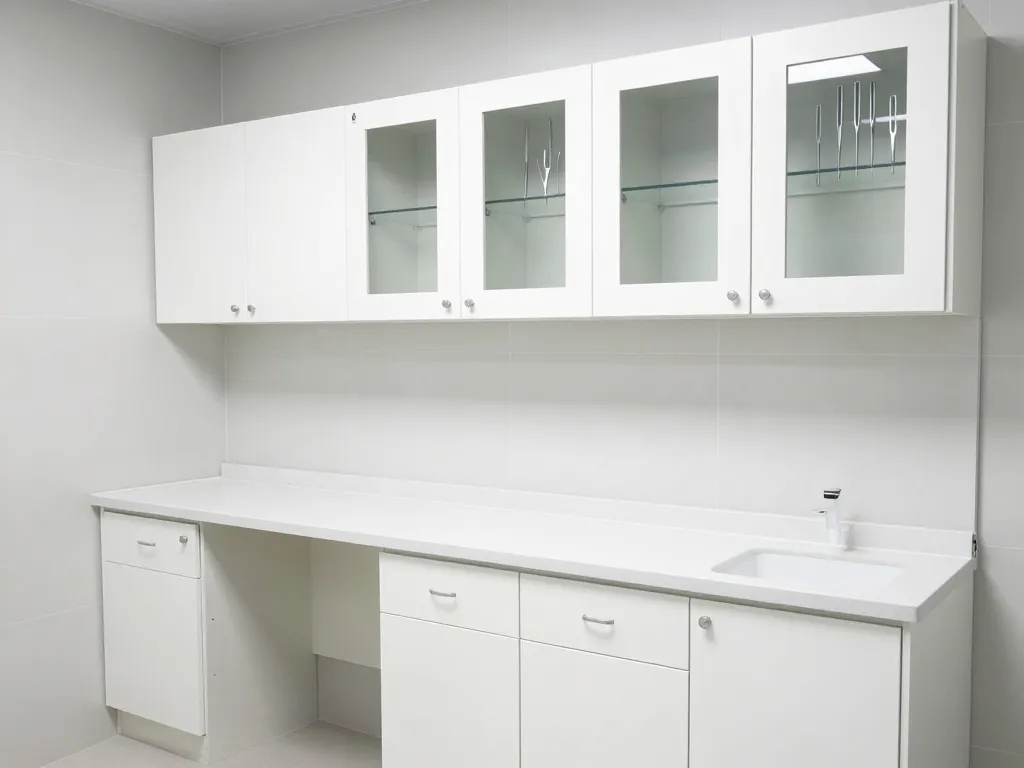 Dental sterilization room cabinets with dirty-to-clean workflow layout
