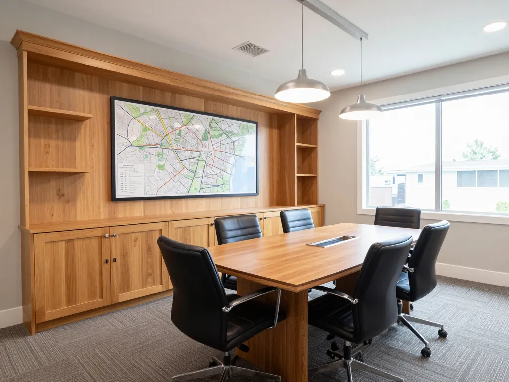Real estate agent workstation storage and conference room credenza